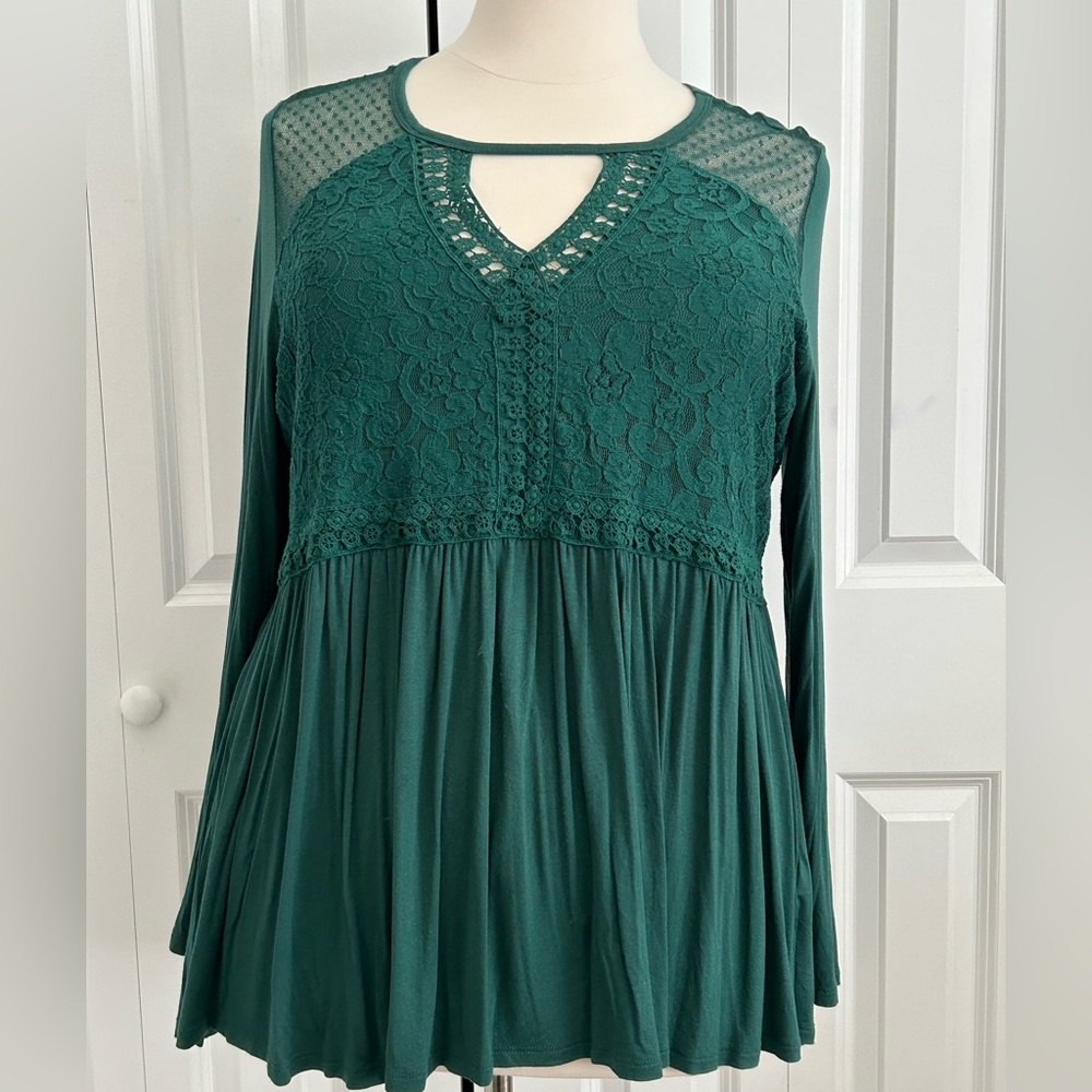 Torrid Emerald Keyhole V-neck Blouse